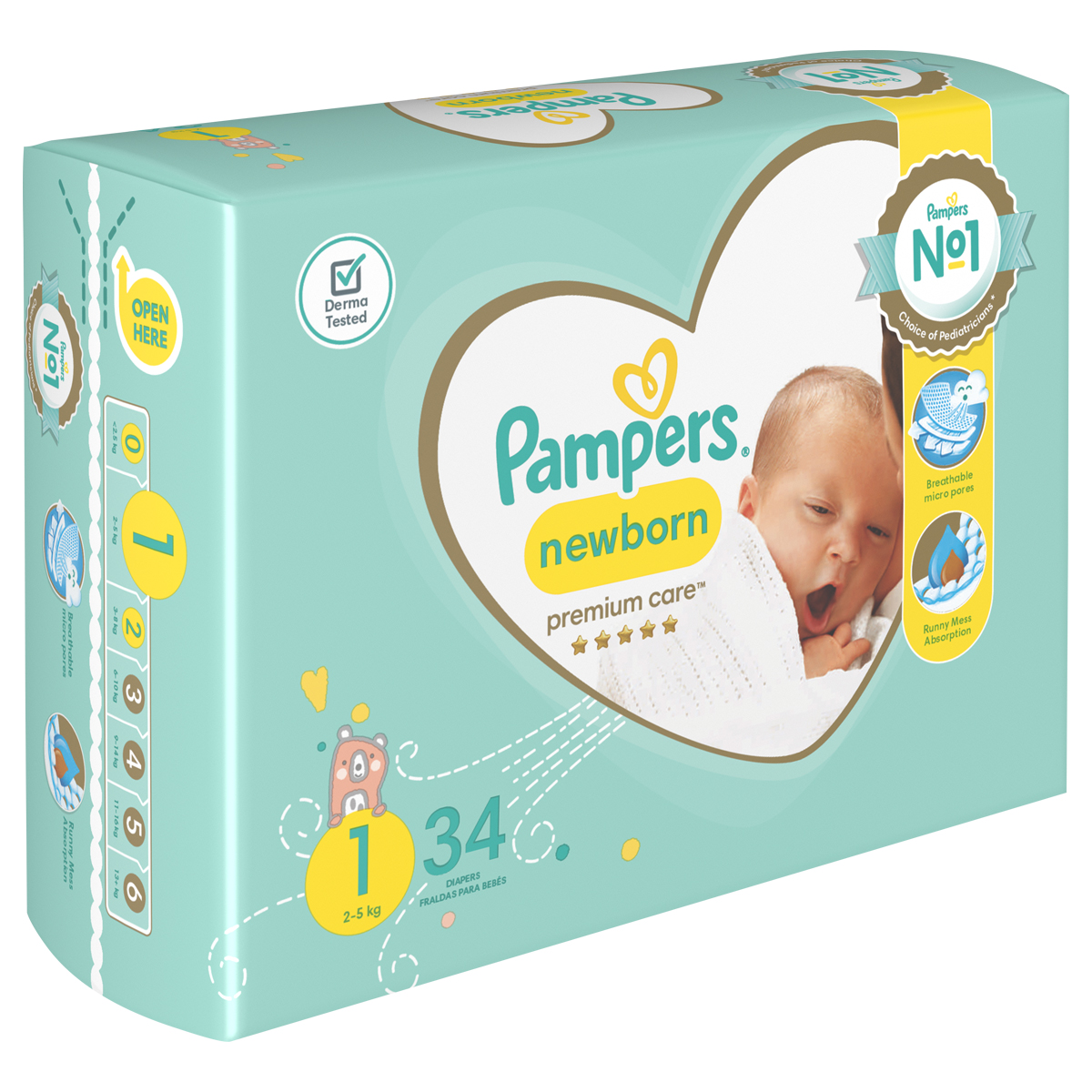 Pampers Premium Care Size 1 (2–5kg) Carry Pack – 34’s